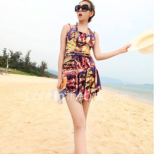 Womens Unique Pattern Irregular Skirt Style Nylon and Spandex One Pieces Swimsuit