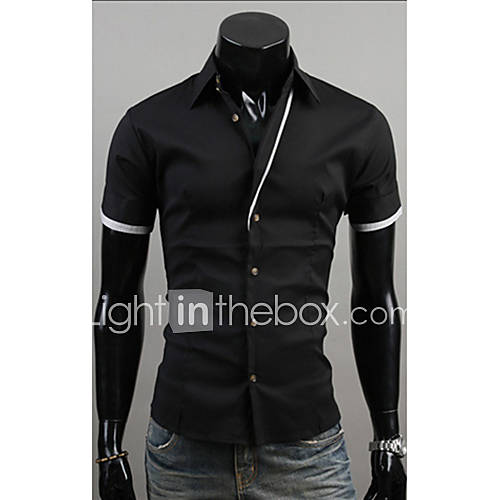 Midoo Short Sleeved Casual Stand Collar Shirt(Black)