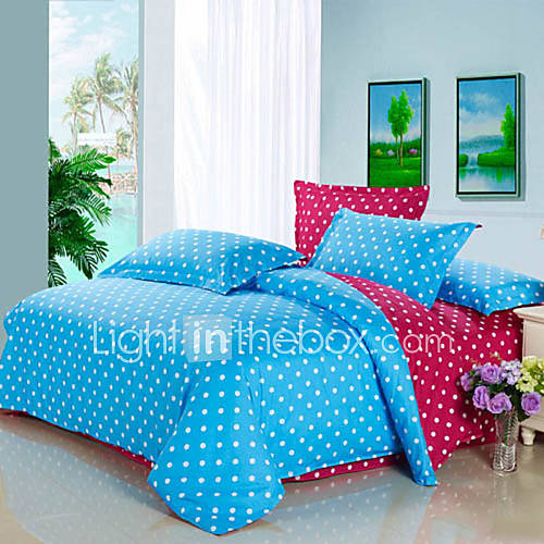 Duvet Cover Set,4 Piece Reactive Print 100% Cotton Modern Dots Red Blue