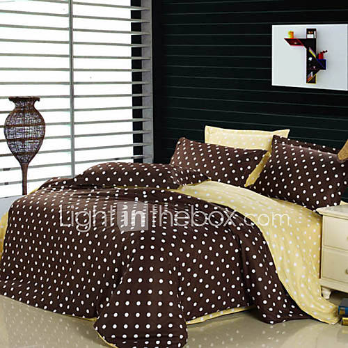 Duvet Cover Set,4 Piece Reactive Print 100% Cotton Modern Dots Yellow Coffee