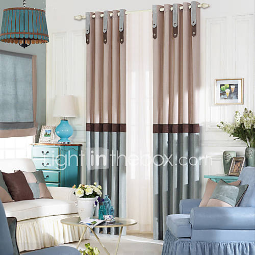 (One Pair Grommet Top) Neoclassical Solid Stripe Energy Saving Curtain