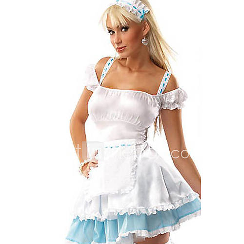 DILA Womens Sweet Halloween Strapless Dress Three Piece Maid Game Costumes Uniforms(Screen Color)