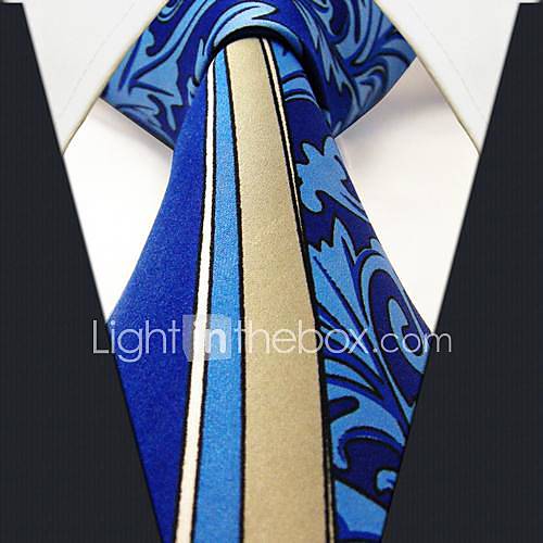 Mens Casual Blue Floral Print Silk Necktie