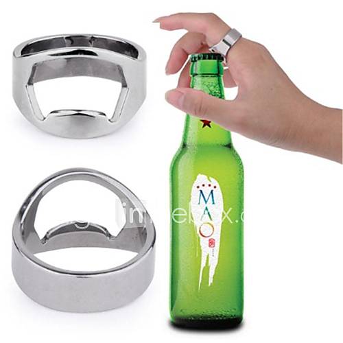 Stainless Steel Finger Ring Style Beer Wine Bottle Opener (20mm Diameter)   Silver