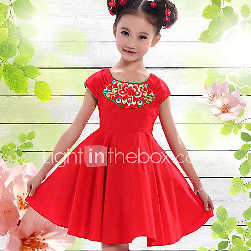 WXH ChildrenS Lovely Lotus Round Collar Dress(Red)