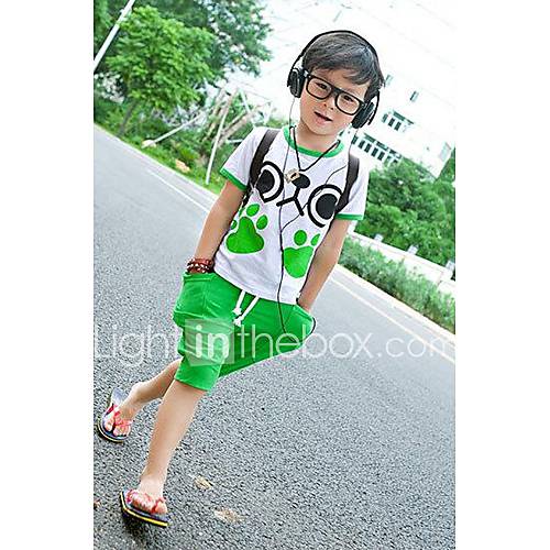 Boys Black Cat Print Two Piece Casual Clothing Sets