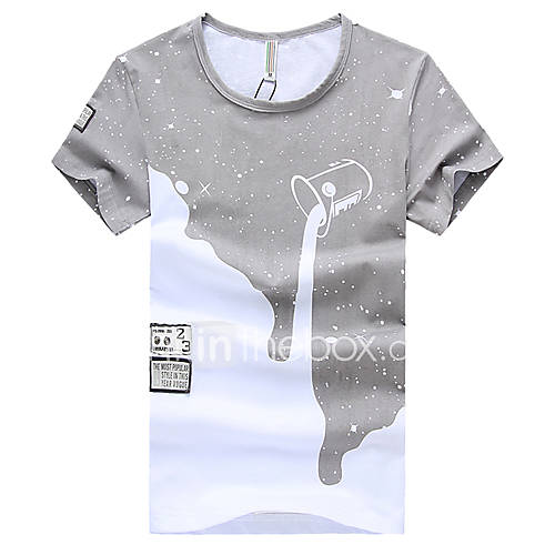 LangXin Mens Korean Round Collar Casual Graffiti Print Short Sleeve T Shirt(Black,Gray)