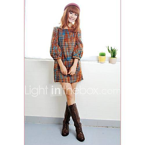 Womens Sweet Vintage Lantern Sleeve Mini Dress