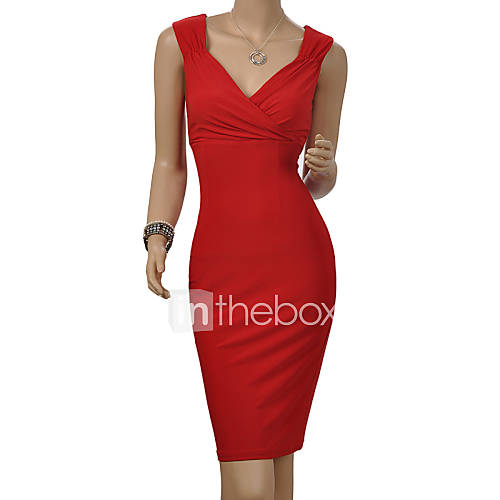 MS Red V Neck Sexy Slim Fit Dress