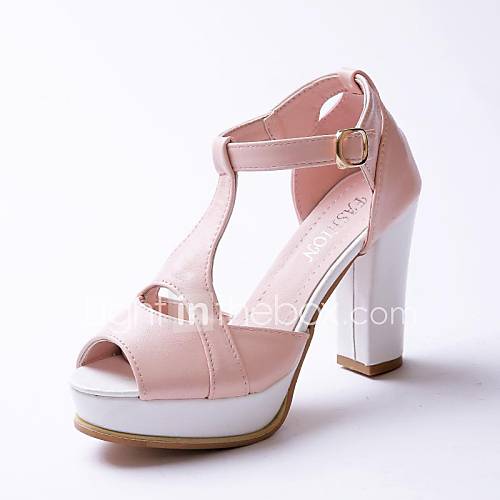 Leatherette Womens Chunky Heel Peep Toe Sandals Shoes (More Colors)