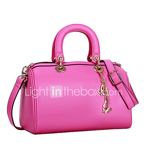 Global Freeman Womens European Simple Solid Color Two Uses Leather Tote(Fuchsia)