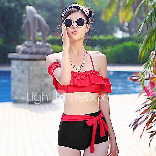 Womans Neck Flounced Waist Bikini Swimsuit