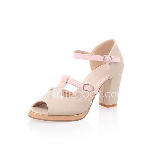 Leatherette Womens Chunky Heel Peep Toe Sandals Shoes (More Colors)