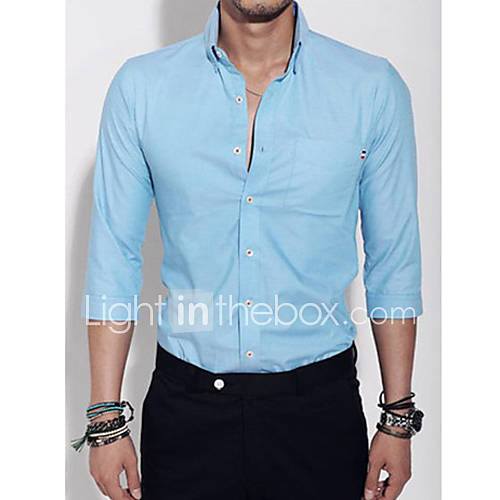 Shishangqiyi Three Quarter Sleeve Shirt MenS Shirt(Blue)