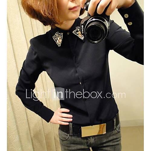 Meitiantian Diamond Neck Chiffon Bottoming Shirt (Black)