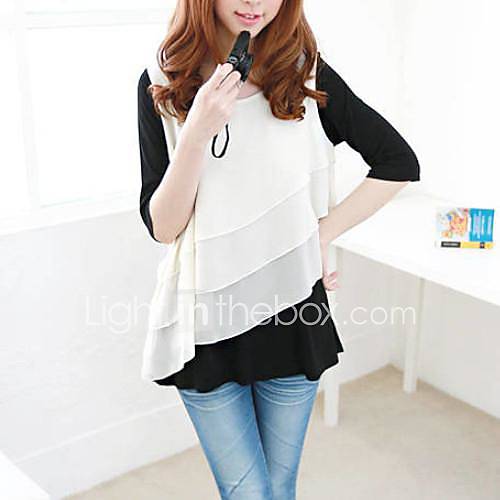 Womens Casual Chiffon Round Ruffled Blouse