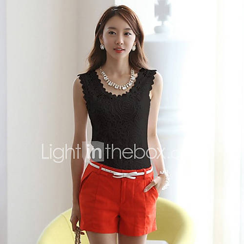 E Shop 2014 Summer Mesh Sleeveless Sexy Lace Vest (Black)