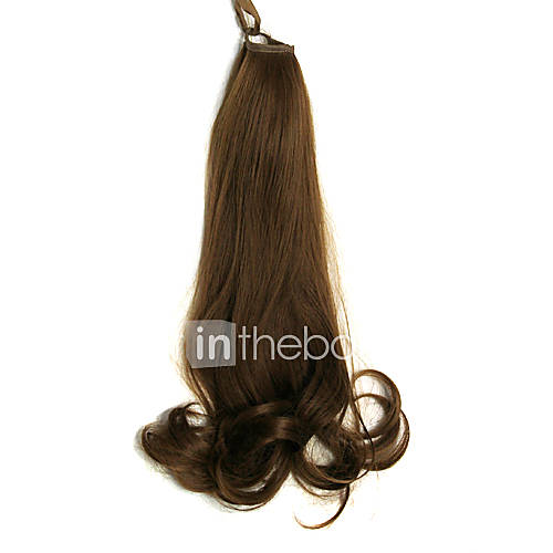 Ribbon Tied Brown Long Curly Synthetic Ponytail Hair Extensions
