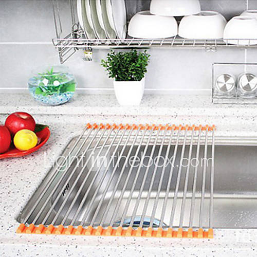 15 roots Stainless Steel Folding Drain Shelf Random Colour, L40.8cm x W21.5cm x H1cm