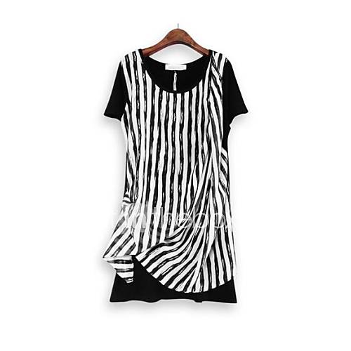 Womens Contrast Color Stripe Loose T shirt