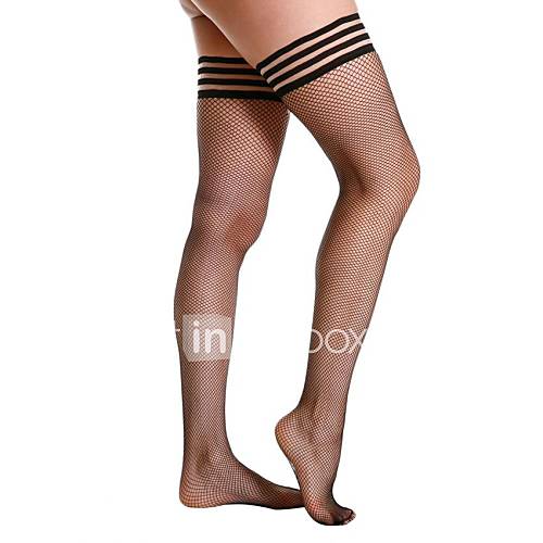 Box Packed Sexy Fishnet Thigh High Stockings with Stripped Top