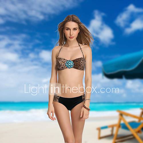 VBM Womens Leopard Diamond Crystal Bandeau Bikini Swimwear Sexiest Secret Swiming Suits Biquini