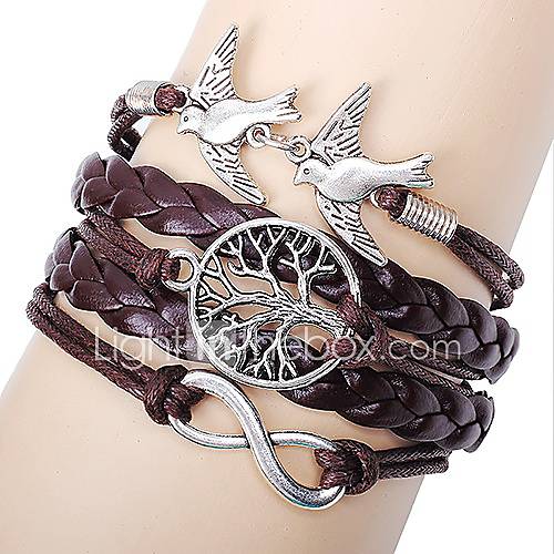 Shining Infinity Style Love Birds Life Tree Handmade Leather Bracelet (Screen Color)