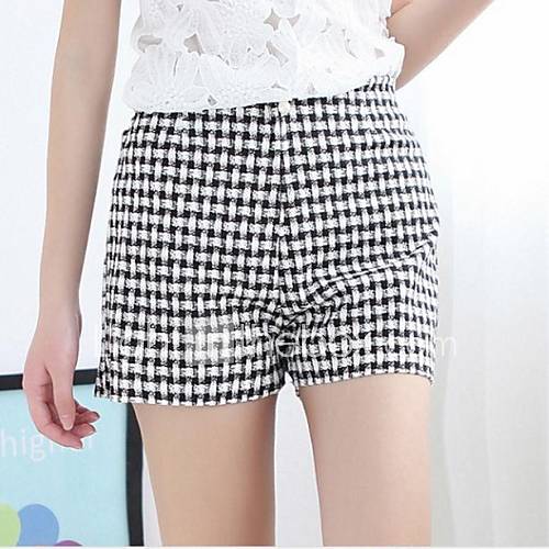 Womens Fashion Pearl Zipper Match Small Plaid Pants