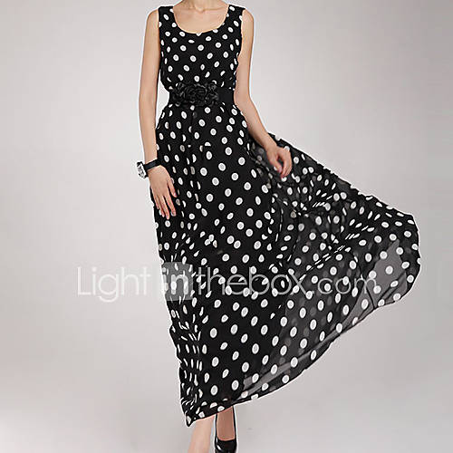 Zhulifang Womens Chiffon Polka Dots Dress With Belt