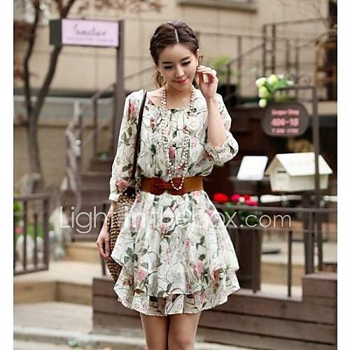 Womens Floral Half Sleeve Layers Chiffon Dress