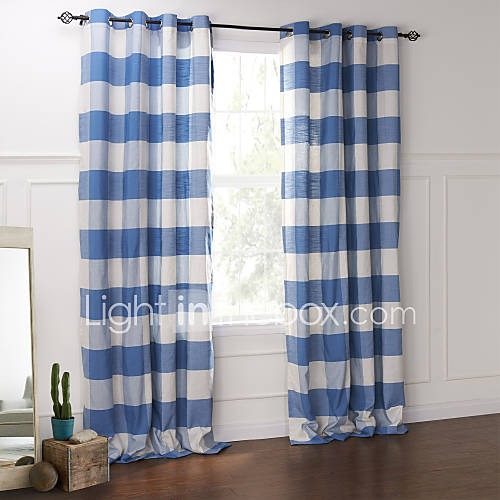 (One Pair) Country Elegant Blue And White Plaid Eco friendy Curtain