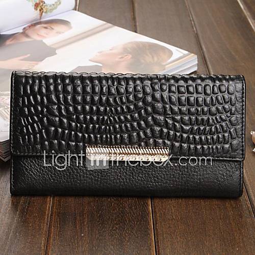 Womens Genuine Grain Leather Cauasl Wallet Linning Color on Random