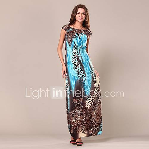 Maya Womens Casual Sexy Leopard Boho Bohemian Print Maxi Dress