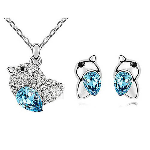 Xingzi Womens Charming Blue Bird Pattern Made With Swarovski Elements Crystal Necklace And Stud Earrings