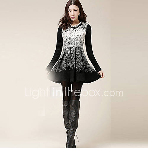 Newcomerland Knitted Woolen Korean Version Of Slim Thin Female Dress(White)