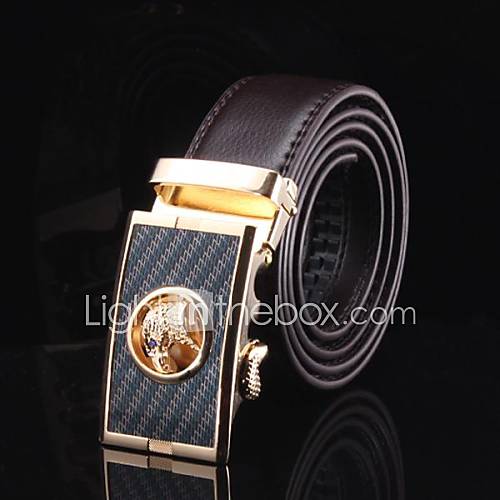 Mens Genuine Leather Automatic Golden Buckle Belt