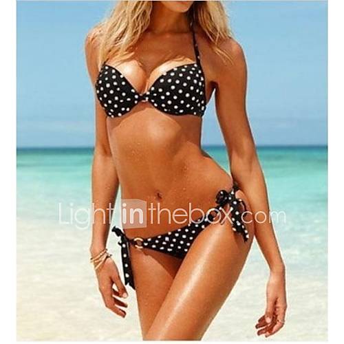 Womens Sexy White Small Dot Halter Bikini