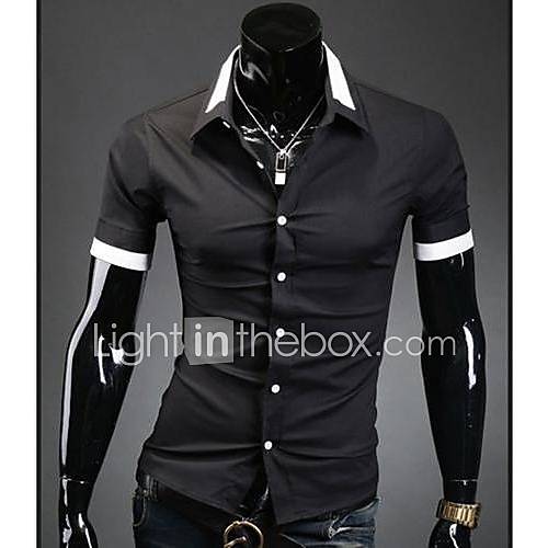 Mens Personality Neck Opening Casual Short Sleeve Shirt