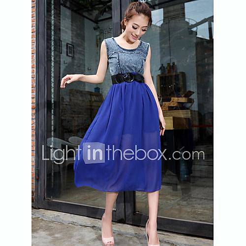 Womens Fashion Lacing Contrast Color Ankle Length Dress