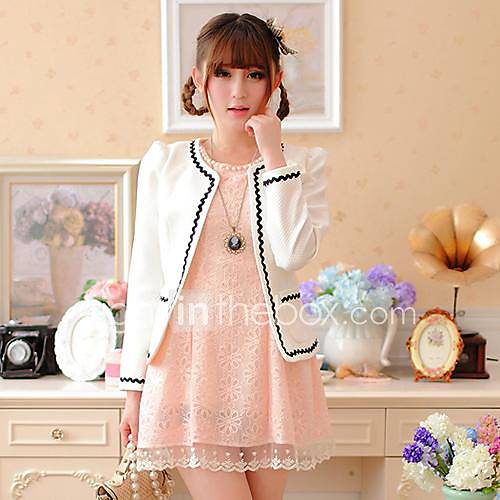 Womens Fashiong Bow Contrast Color Coat