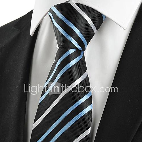 TieNew Striped Blue Black Formal Mens Tie Necktie Wedding Party Holiday Gift