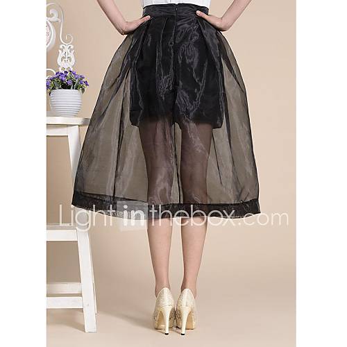 Womens Retro Organza Fabric High Waist Skirt