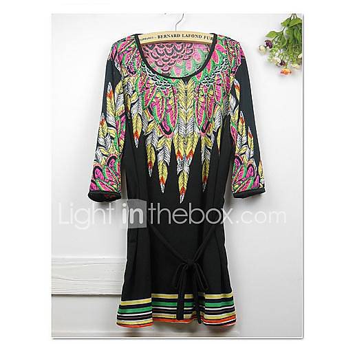 Womens Round Collar Colored Feather Flower Dress