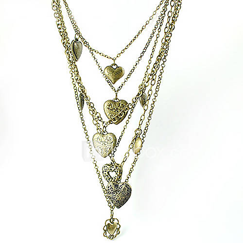 Yumfeel Womens Vintage Multilayer Chain Heart Gem Necklace