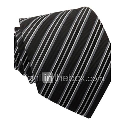 Mens Italy Style Classic Black Business Leisure Silver Grey Striped Microfibre Necktie