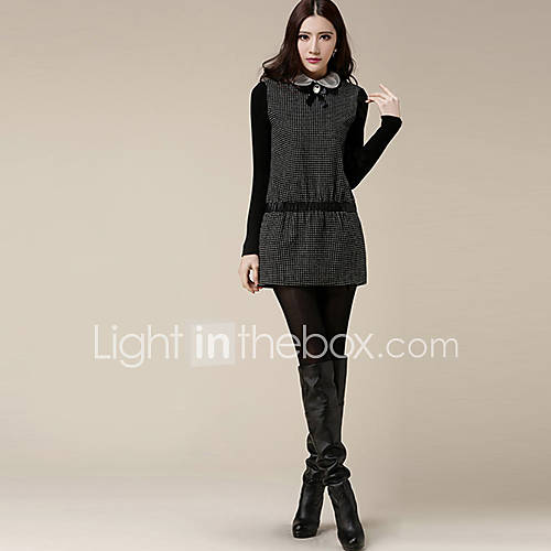 Newcomerland Knitted Woolen Winter Long Sleeved Dress(Black)