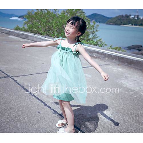 Girls Bandeau Solid Color Strap Mesh Dress