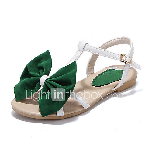 Leatherette Womens Flat Heel T Strap Sandals with Bowknot Shoes(More Colors)