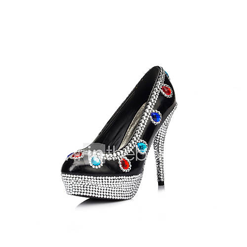 Leatherette Womens Stiletto Heel Platform Pumps/Heels With Rhinestone Shoes