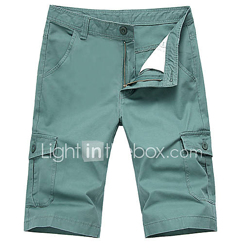 LangXin Mens Korean Fashion Casual Solid Color Mid Length Pants(Khaki,Black,Green)